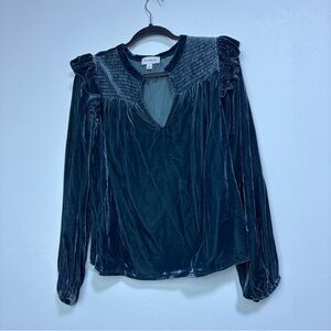 Evereve Women's Large Velvet Smocked Ruffle Top Long Sleeve